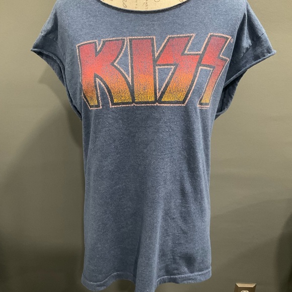 KISS SCOOP NECK BLUE COTTON T SHIRT - Picture 6 of 6